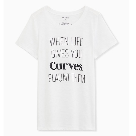 Torrid WHEN LIFE GIVES YOU CURVES SLIM FIT CREW TEE - SLUB WHITE - Picture 4 of 10